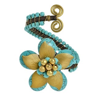 Brass Leaf Nature's Love Howlite or Turquoise Floral Jingle Cuff (Thailand)