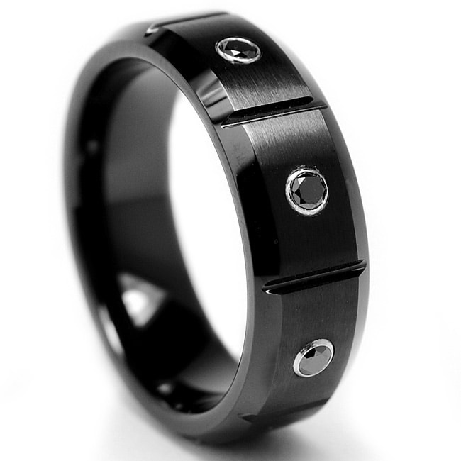 Tungsten-Carbide-Mens-1-6ct-TDW-Black-Diamond-Grooved-Black-Ring ...