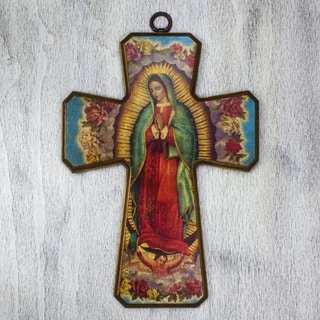 Find Cheap Price Pinewood 'Virgin Morenita Guadalupe' Decoupage Cross (Mexico)