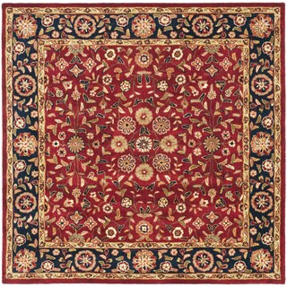 Handmade Heritage Birj Red/ Navy Wool Rug (6' Square)