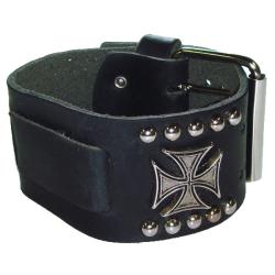 Nemesis Metal Iron Cross Black Leather Watch Band