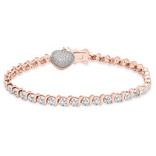 Fusion 14k Gold Overlay Diamond Accent Heart Charm Bracelet