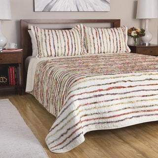 Greenland Home Fashions Bella Multicolor Ruffled Floral-print Oversized 3-piece Cotton Quilt Set