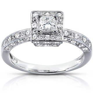 Annello 14k White Gold 1/2ct TDW Diamond Halo Engagement Ring (H-I, I1-I2)