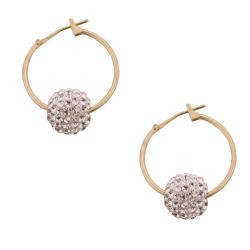 10k Yellow Gold White Crystal Ball Slider Hoop Earrings