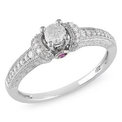 Miadora 14k Gold 1/3ct TDW Diamond and Pink Sapphire Engagement Ring (H-I, I2-I3)