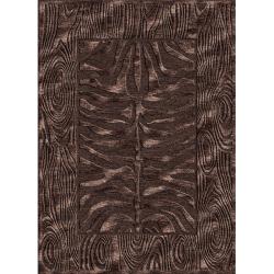 Hand-carved Alexa Velvet Zebra Brown Faux Silk Rug (2'1 x 4')