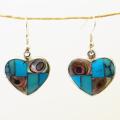 Turquoise and Abalone Heart Silver Earrings (Mexico)