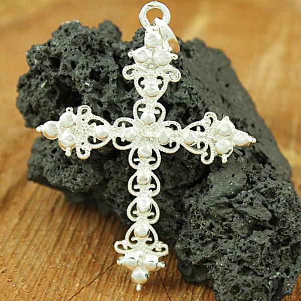 Sterling Silver Vintage Filigree Cross Pendant (Mexico)   