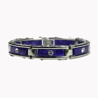 Stainless Steel Purple Marble and Cubic Zirconia Link Bracelet