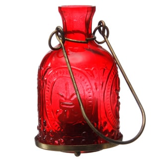 Glass and Brass Red Hanging Lantern , Handmade in India
