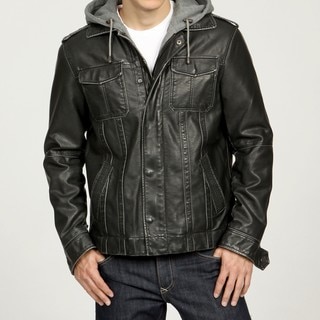 Izod Men's Faux Leather Fleece Hooded Zip-out Jacket - Overstock Shopping - Big Discounts on Izod Jackets