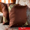Set of Two Sari Fabric Brown Decorative Pillow Covers (India)