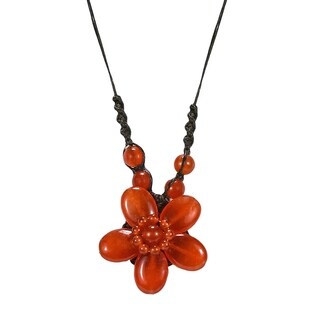 Cotton Rope Charming Orange Carnelian Flower Necklace (Thailand)