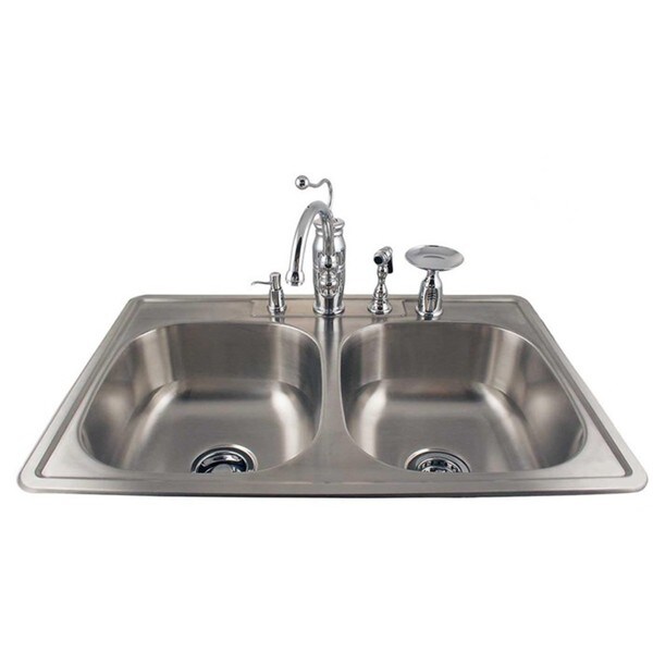 Drop-in Double Stainless Steel Sink and Chrome Faucet Combo Kit ...