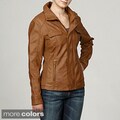 Collezione Women's Plus Size Faux Leather Stand Collar Ruched Jacket