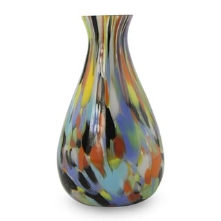 Hand-blown Glass 'Carnival Colors' Murano Vase (Brazil)