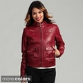 Sean John Women's Stand Collar Leather Jacket