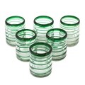 Set of 6 Blown Glass 'Emerald Spiral' Tumblers (Mexico)