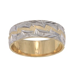 14k Two-tone Gold Mountain Edge Design Easy-fit Wedding Band-Image