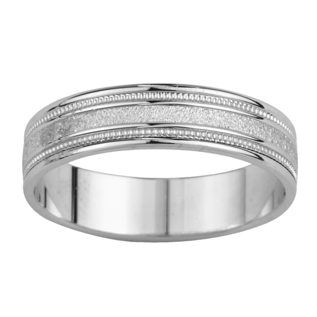 14k White Gold Men's Satin Finish Grooved Easy Fit Wedding Band