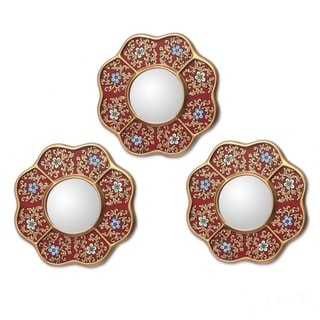 (^.^)/  Set of 3 Reverse-painted Glass 'New Spring' Wall Mirrors (Peru)