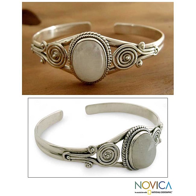 Sterling Silver 'Morning Magic' Moonstone Cuff Bracelet (India)