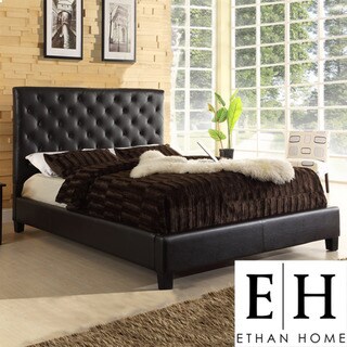 ETHAN HOME Sophie Dark Brown Vinyl Tufted Full-size Platform Bed