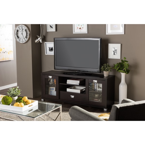 Baxton Studio 'Matlock' Modern Glass Door Dark Brown TV Stand