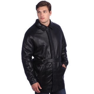 United Face Men's Lambskin Leather Belted Coat