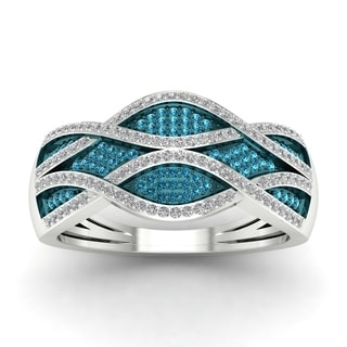 De Couer Sterling Silver 3/8 ct TDW Blue and white Criss-Cross Diamond Cocktail Ring (H-I, I2)