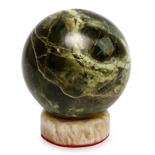 Hot Deal Handcrafted Serpentine 'Marine Depths' Sphere Sculpture (Peru)