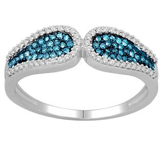 De Couer Silver 1/3ct TDW Blue and White Diamond Fashion Cocktail Ring (H-I, I2)