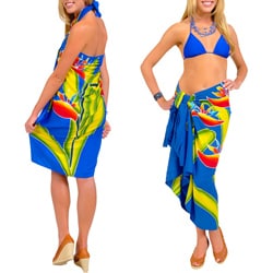 Blue Hand-painted Birds Of Paradise Sarong (Indonesia)-Image