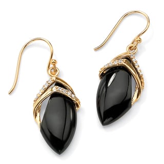 Angelina D'Andrea 18k Goldplated Onyx and Clear Cubic Zirconia Drop Earrings