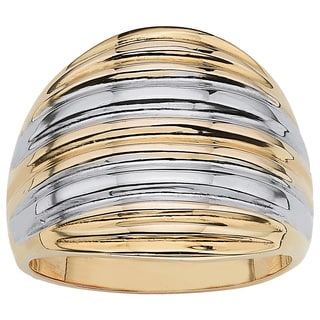 Toscana Collection Two-tone Ribbed Dome 18k Gold over Sterling Silver Ring