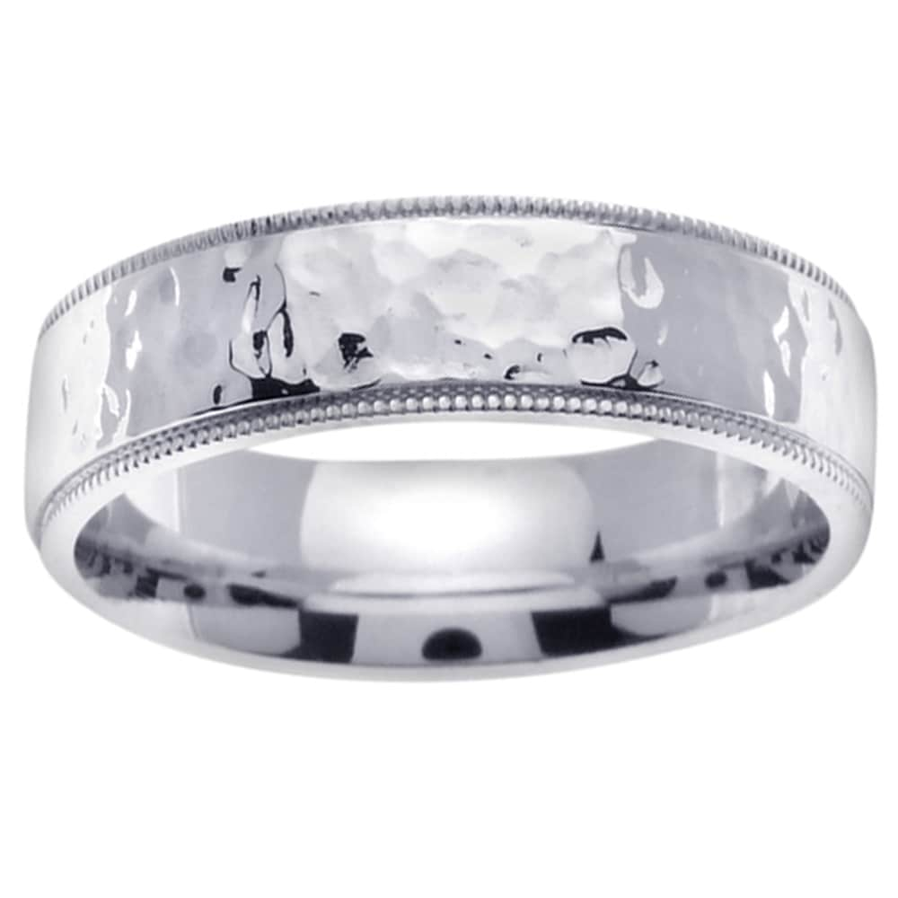 Hammered white gold mens wedding rings