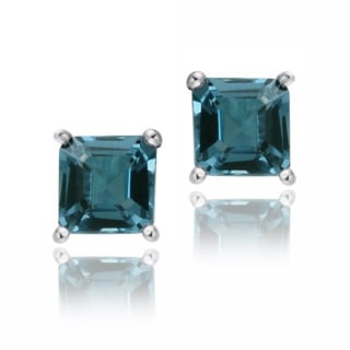 Glitzy Rocks Sterling Silver 1 1/2ct TGW London Blue Topaz Princess Stud Earrings