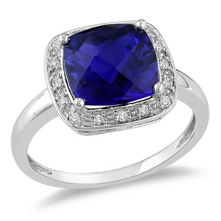 ... 10k White Gold 110ct TDW Diamond and Created Sapphire Ring (G-H, I2