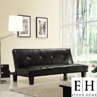 ETHAN HOME Bento Brown Faux Leather Modern Mini Futon Sofa Bed