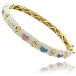 Molly and Emma 14k Gold Overlay Children's White Heart Bangle Bracelet