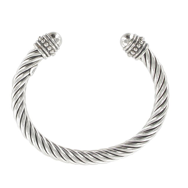 Sunstone Sterling Silver Cable Rope Cuff Bracelet