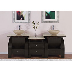 Low Price Silkroad Exclusive Double Sink 77-inch Travertine Top Vanity Cabinet