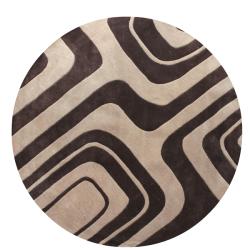 Handmade Alexa Pino Geometric Maze Brown Round Rug (6' Round)
