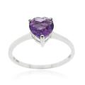 Glitzy Rocks Sterling Silver Heart-cut Amethyst Solitaire Ring