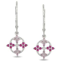 10k White Gold Created Ruby, Pink Sapphire and Diamond Earrings