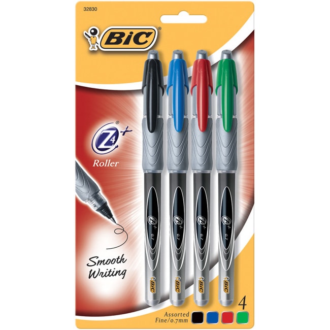 Bic Z4 Plus Assorted Color Fine Point Roller Pens (pack Of 4) (0.7 mmPackage contains four pens Black, blue, green and redFeatures smooth writing style and was made for precisionVisible ink level visibleRefillablePack of 4 )