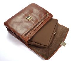 Tony Perotti Men's Italian Bull Leather Parma Classic Double Compartment Leather Laptop Briefcase