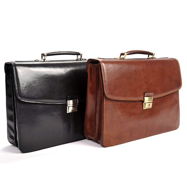Tony Perotti Men's Italian Bull Leather Parma Classic Double Compartment Leather Laptop Briefcase