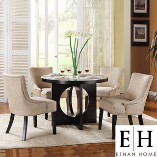 ETHAN HOME Westmont 5-piece Beige Linen 42-inch Round Dining Set